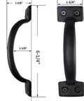 Heavy Duty Cast Iron Sliding Barn Door Handle Vintage Gate Pull For Fence Cabinet Outdoor Garage And Interior Black Finish Six And A Quarter Inch Long Two Pack Built Tough, shown with dimensions.