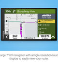 Big 7 Inch RV GPS Navigator With Custom RV Routes displaying Broadway Ave and estimated travel time