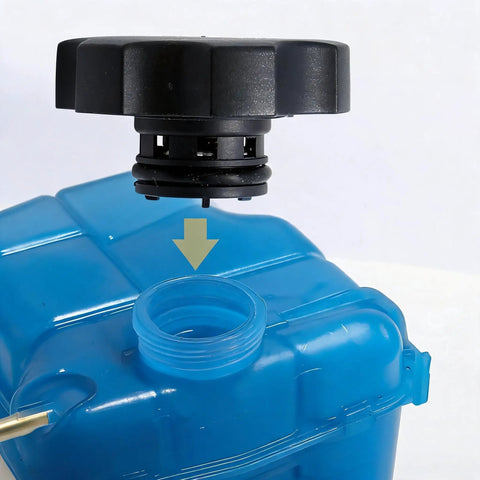 Two Pack Heavy Duty Coolant Reservoir Caps With Leak Proof Seal For Smooth Oem 68442532aa Swap shown above coolant bottle opening.