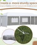 10x30 Outdoor Canopy With 6 Removable Side Walls, Heavy Duty Gazebo Shelter For Parties, Weddings, Barbecues And Events, Waterproof Tent, Snow White, Patio Camping Ready with ground spikes and ropes.