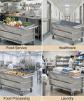 Industrial Stainless Steel Utility Cart With Locking Swivel Wheels And Deep Soak Tank for Food Service, Healthcare, and Laundry.