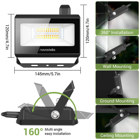 Smart LED Flood Lights Outdoor 200W Equivalent RGB Plus CW Color Changing Spotlight Kit With App Control, mounting options
