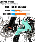 Diagram showing dual disc brakes on 26 Inch Mountain Bike For Adults With 21 Speed Drivetrain, Front Suspension Fork, Dual Disc Brakes.