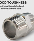 Four Pack 1/2 Inch Stainless Steel Nipple Fittings, 304 Stainless Steel 1/2 Inch NPT Male Threaded Pipe Adapters, Close-up View