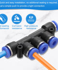 Inline 5 Way Manifold Union Fitting Kit, 6mm OD Plastic Pneumatic Push To Connect Tube Fittings with blue and orange tubes