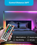 Control distance demonstration of Two Pack 44 Key IR Remote Control For RGB LED Strip Lights in a bedroom setting