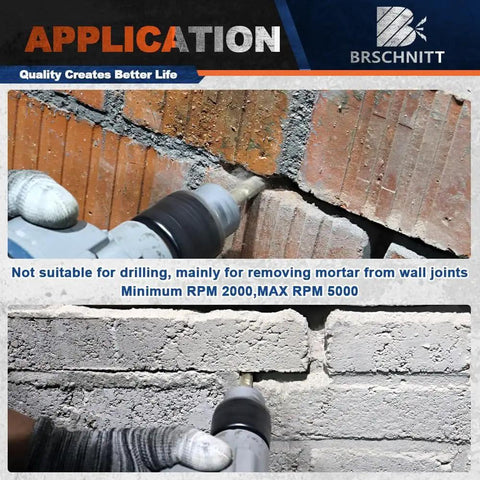 Pro Grade Carbide Brick Mortar Grout Cutter Bit, 10 mm Diameter By 25 mm Length, Hex Shank For Hand Drill in use on masonry