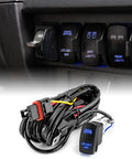 Plug N Play 300W LED Light Bar Wiring Harness Kit With Pulse Power Connector, Relay Fuse, 14 AWG shown with 12V Rocker Switch