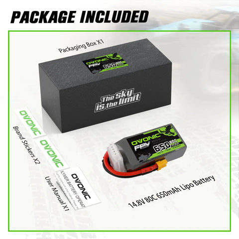 Package of 4S 650mAh 80C LiPo Battery With XT30 Connector For RC FPV Racing Drones And Quadcopters 14.8V High Discharge