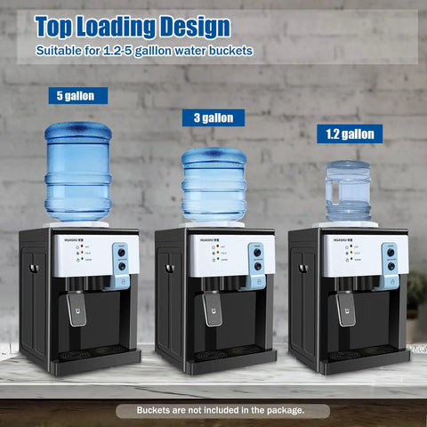 Desktop Water Dispenser With Hot And Cold Settings, Top Loading Countertop Water Cooler For Home And Office, Fits 1.1 To 4.9 Gallon Bottles