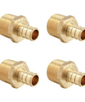 Pack of 4 PEX 3/4 inch to 3/4 inch Male NPT Brass Crimp Fittings Adapter for PEX Tubing displayed on white background.