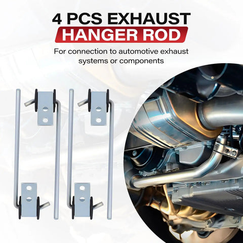 4 Pack Beefy Heavy Duty Exhaust Hanger Rods Three Eighths Inch By Ten Inch Universal Muffler Hanger Set Visible on Car System
