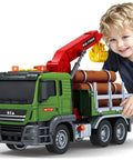 Child playing with Timber Farm Truck Toy With Loading Crane Lights And Sounds For 3 8 Year Old Boys And Girls Realistic Timber Vehicle