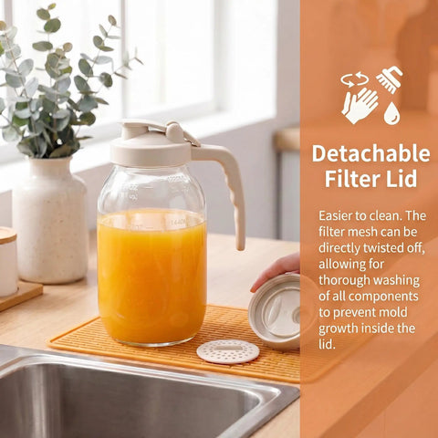 2 Quart Glass Pitcher With Filter Lid Airtight Leakproof 64 Oz Cold Water Jug For Lemonade Tea Juice Milk Iced Coffee And Fruit Drinks