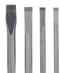 Close-up of flathead tips in Stainless Steel Screwdriver Set 3334 12 Piece With Blue Handles, Magnetic Tips For Any Fastener