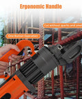 Powerful 1350W Electric Hydraulic Rebar Cutter With 7/8 Inch Max Cutting Capacity And Built In Blades, ergonomic handle in construction site.