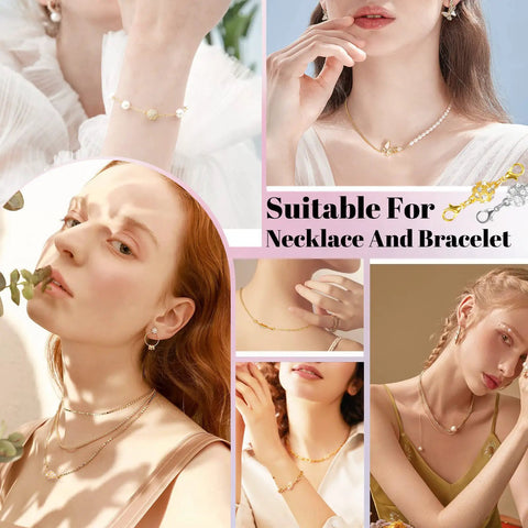Magnetic Jewelry Clasps And Extenders Set In Gold And Silver 24 Piece Layering Clasp Kit For Necklaces Bracelets And Anklets displayed on models