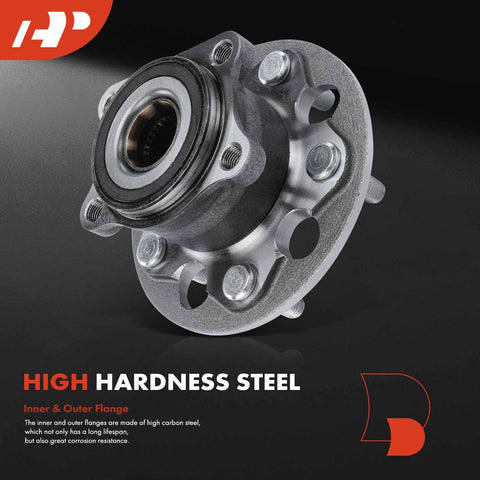 Front view of a rear left and right wheel bearing and hub assembly for Toyota Camry 2018 2020 AWD and RAV4 2019 2021 AWD.