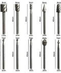 10 wood carving bits from 20 Piece HSS Rotary Tool Set With Wood Carving And Engraving Bits And Diamond Cutting Wheels One Eight Inch Shank