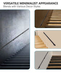 Heavy Duty Black Metal Stair Railing Wall Mounted Non Slip Handrail For Indoor Outdoor Stairs on various steps and walls.