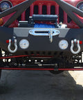 Front view of off-road vehicle with attached heavy duty 1 inch bow shackle D ring with 8.5 ton working load limit, 1-1/8 inch screw pin