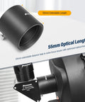 2 Inch SCT Adapter For Schmidt Cassegrain Telescopes With Side Clamp attached, showing 55mm optical length adjustment