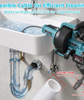 Superb Cordless Drain Auger And Tough Pipe Snake Bundled With A Fast 21V Lithium Battery And Charger For Hella Easy No Sweat Kitchen And Bath Drain Clearing, showing flexible cable and drain setup.
