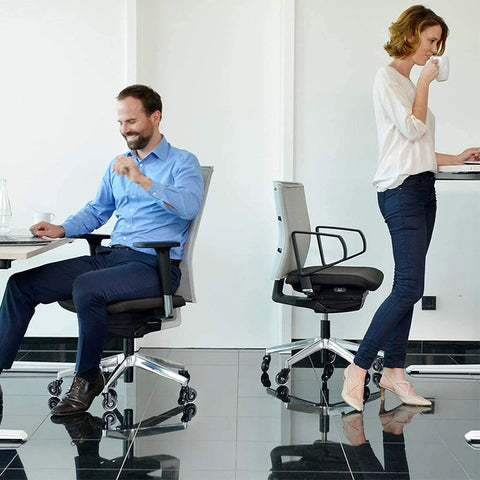 Office chairs with Heavy Duty Rubber Chair Casters 3 Inch Replacement Wheels With 10mm Stem For Flat Pack Chairs, on shiny floor.