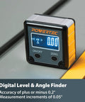 Rock Solid Digital Angle Gauge For Woodworking And Table Saws Handheld Protractor Level Box With Dead On Precision on a flat surface.