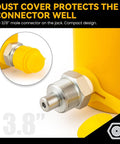Close-up of ZG 3/8” male connector on 20 Ton Hydraulic Ram Jack With 2 Inch Stroke And CP 180 Hand Pump, yellow dust cover visible.