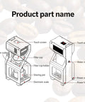 Next Level Electric Ice Drip Coffee Maker And Digital Cold Brew Machine labeled diagram showing parts and features.