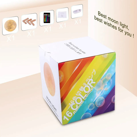 Packaging box for Moon Lamp 4.75 Inch 3D Printed LED Night Light With 16 Colors, Stand, Remote And Touch Control, USB Rechargeable