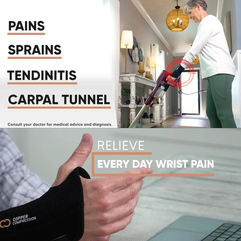 Wrist Brace With Copper Infusion For Pain Relief And Support In Carpal Tunnel Arthritis Tendonitis RSI And Sports Injuries