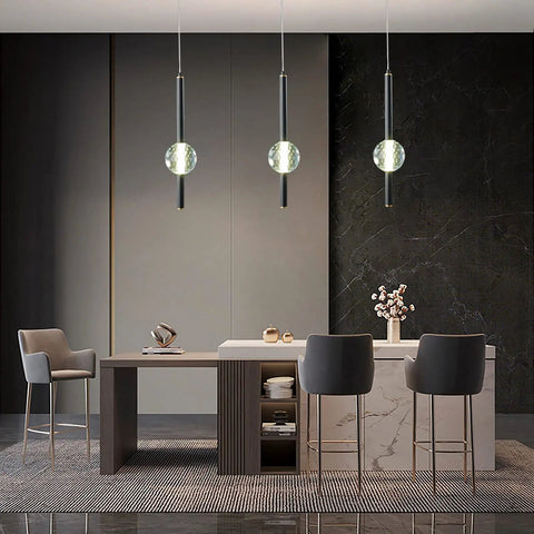 Black Modern Pendant Light Fixtures Set Of 3 Dimmable LED Mini Pendants With Crystal Accents for kitchen island view