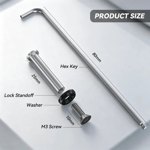 Top Shelf PC Case Fan Screws For 25mm Units Including 20 Pack Slick Interlocking Kit, hex key and standoff shown.