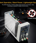 Adjustable Switching DC Bench Power Supply 0-80V 0-5A Regulated 120W With Computer Programming Enable Output Voltage And Current Curve Monitoring Function SPS8081 For Lab And Prototyping Use fanless design with heatsink front display