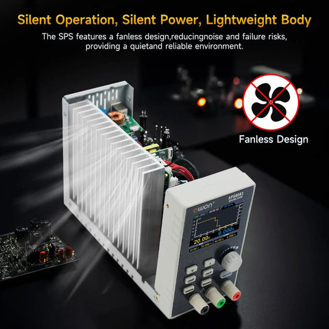 Adjustable Switching DC Bench Power Supply 0-80V 0-5A Regulated 120W With Computer Programming Enable Output Voltage And Current Curve Monitoring Function SPS8081 For Lab And Prototyping Use fanless design with heatsink front display