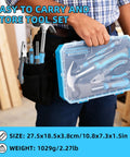 Person holding 25 Piece General Household Tool Set With Plastic Storage Toolbox For Home, Garage And Office, Includes Hammer, Pliers, Precision Screwdrivers And Multi Size Bits, Heat Treated Metal For Grab And Go Everyday DIY Fixes And Durable Performance