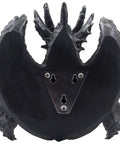 Back view of Winged Dragon Toilet Paper Holder In Metallic Finish For Medieval Gothic Bathroom Decor, mounting screws visible.