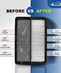 Comparison of clogged vs clean engine air filter from Engine And Cabin Air Filter Set For Hyundai Sonata 2015 2019 2 4L Non Hybrid Replacement CF12151 CA11942 Two Pack No Sweat Install High Quality Filtration For Clean Air Car Maintenance Essential