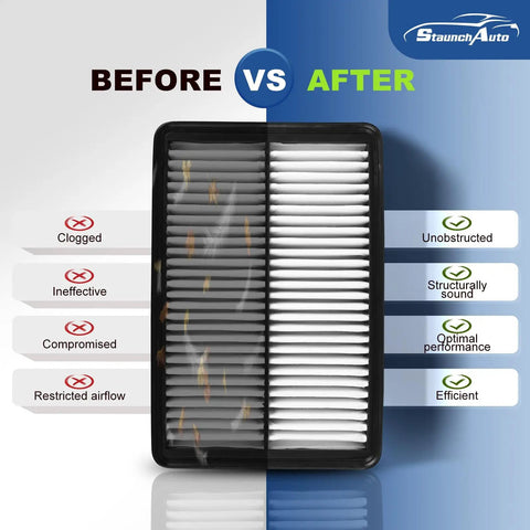Comparison of clogged vs clean engine air filter from Engine And Cabin Air Filter Set For Hyundai Sonata 2015 2019 2 4L Non Hybrid Replacement CF12151 CA11942 Two Pack No Sweat Install High Quality Filtration For Clean Air Car Maintenance Essential