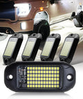 Four Pod Rock Lights With 72 LEDs 72W High Power Pure White Underglow For Trucks, SUVs, UTVs, ATVs, RZRs displayed with truck