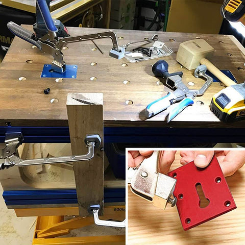 Locking Pliers Mounting Plate For Secure Workholding On Your Workbench Heavy Duty Aluminum 6061 Alloy Vise Jig In Red installed on workbench