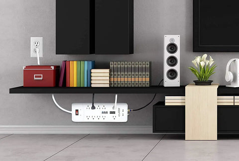 10 Outlet Surge Protector Power Strip With 3500 Joules Of Protection 25 Foot Heavy Duty Extension Cord ETL Listed 15 Amp Dual USB Ports