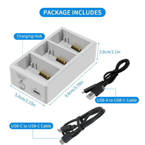 Battery Charger For DJI Mini 4 Pro And Mini 3 Series Drones With Charging Three Batteries In Sequence hub with cables