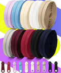 Zipper Upgrade Kit With 4.5m Nylon Tape And 10 Colorful Plastic Pulls Size #3 Zip, rolls of various colors, matching pulls.