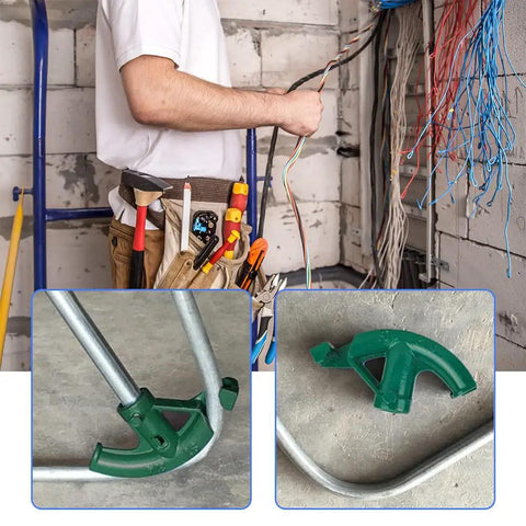 Lwuey Steel Pipe Bender Port Aluminum Cast Tube Bending Tool Conduit Hand Benders with bent metal tubing for electrical work.