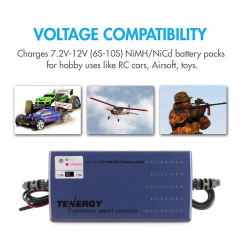 Smart Battery Charger for NiMH NiCd RC Batteries 7.2V to 12V 6S to 10S Fast 0.9A or 1.8A Charge, Tamiya Connector
