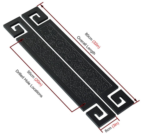 Antique Oriental Style Door Pull Handle With Easy Install Fitting For Wood Glass Or Metal Doors Interior Exterior Barn Door Pull For Hotel Hall And Home Living Spaces, showing ornate design and dimensions.