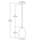 Dimensions sketch of Lagoon Mini Pendant Light With Dope Aqua Water Glass In Satin Nickel Finish, 6 by 6 by 9 inches.